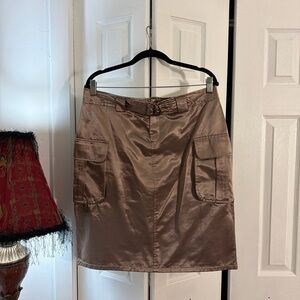 Cote Fille Paris Satin Cargo Mini Skirt with Belt - Taupe